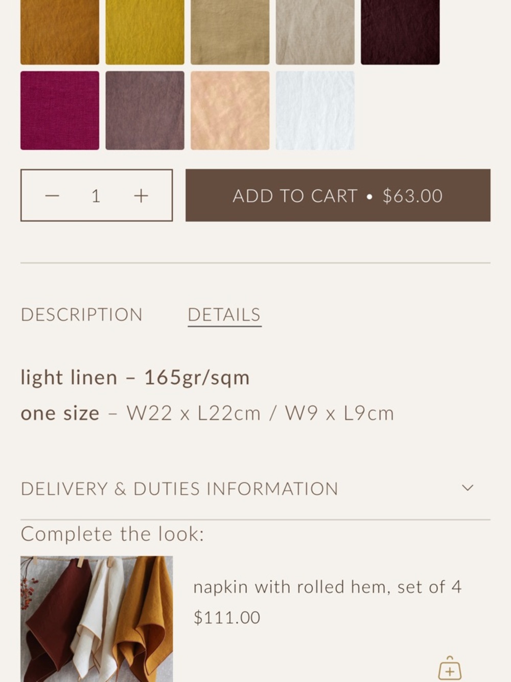 Once Milano Beige Cocktail Napkin with Mustard Trim - Picture 7 of 13